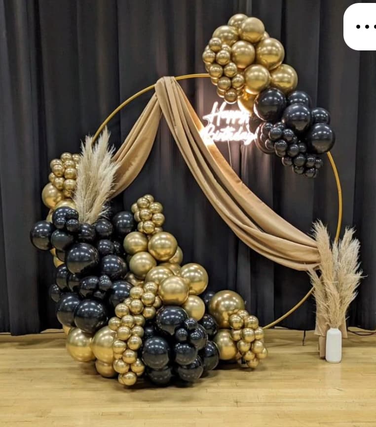 Black And Gold Draped Birthday Balloon Decor