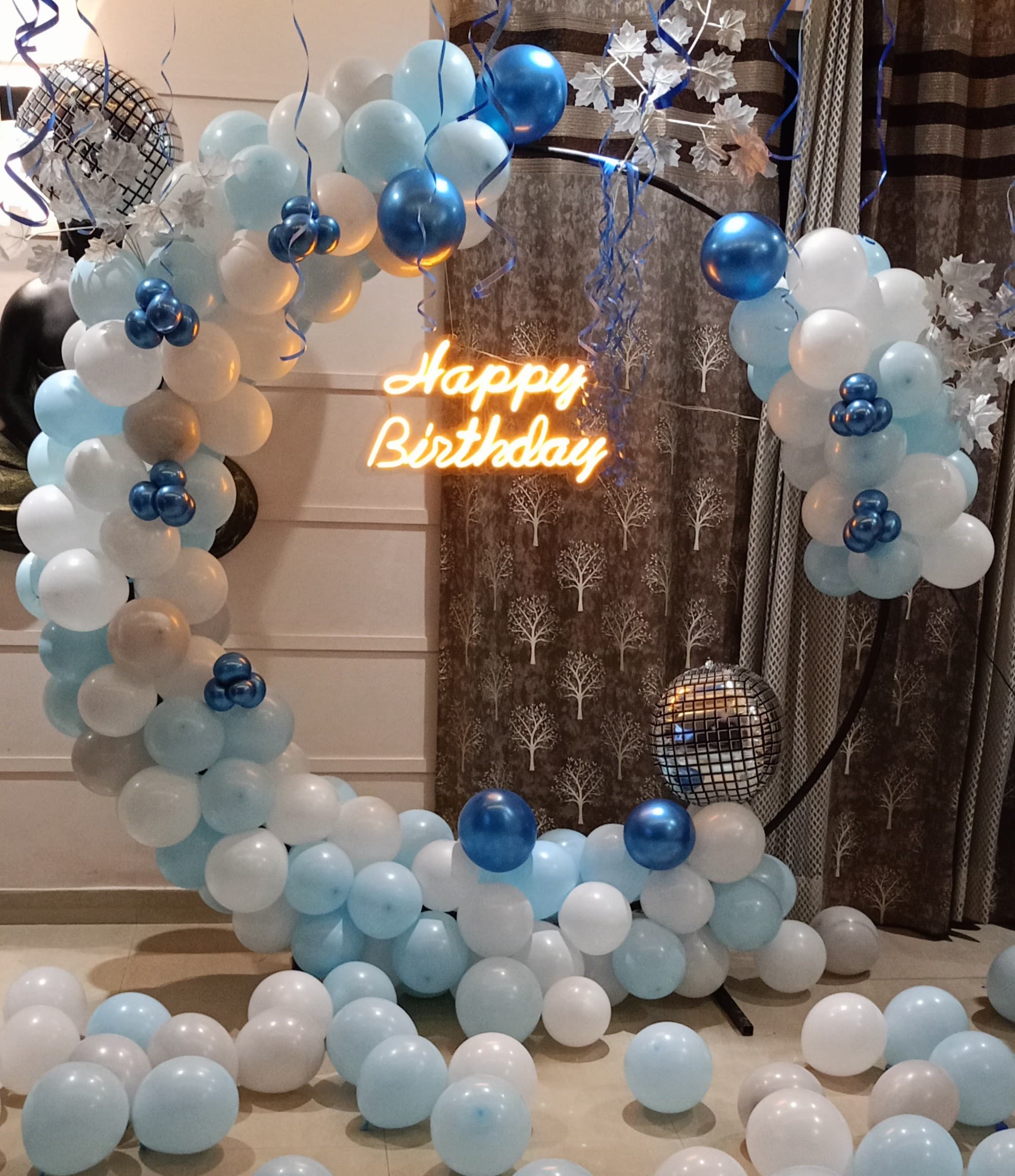 Blue And Silver Birthday Balloon Decor
