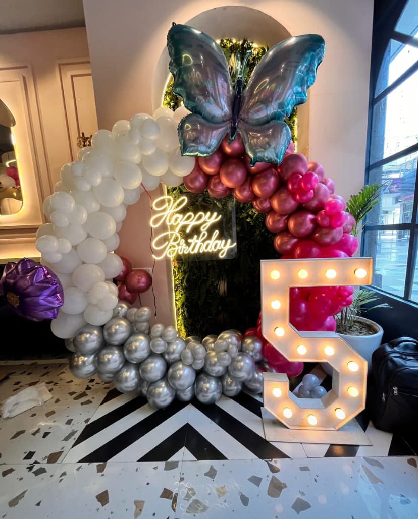 Butterfly Fifth Birthday Balloon Decor Ring