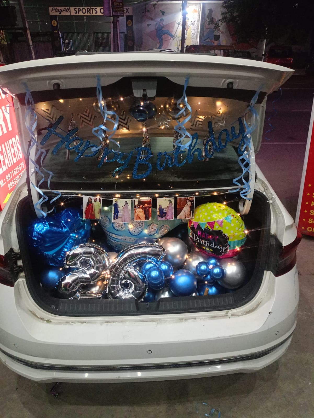 Car Trunk Birthday Balloon Decor With Crown And Photo String For Birthday