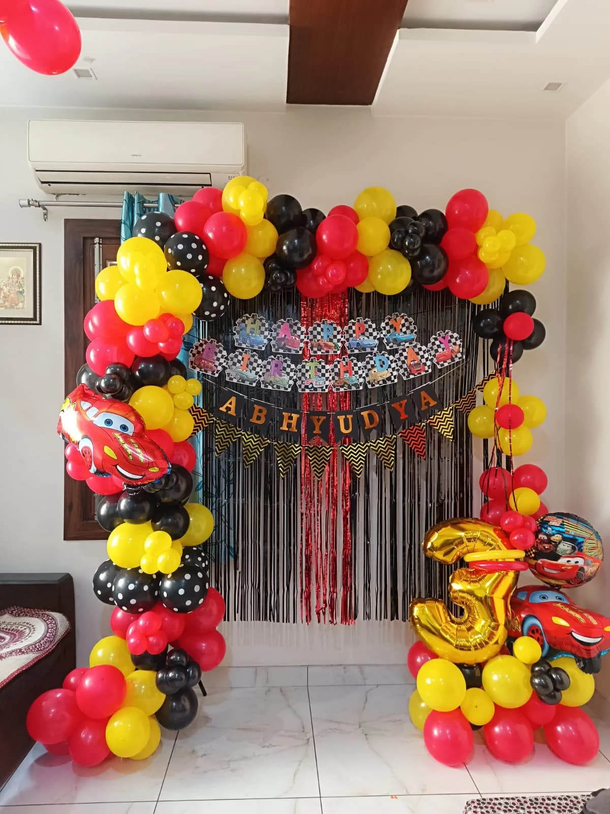 Kids Cars Theme Birthday Decoration At Home setup in Faridabad