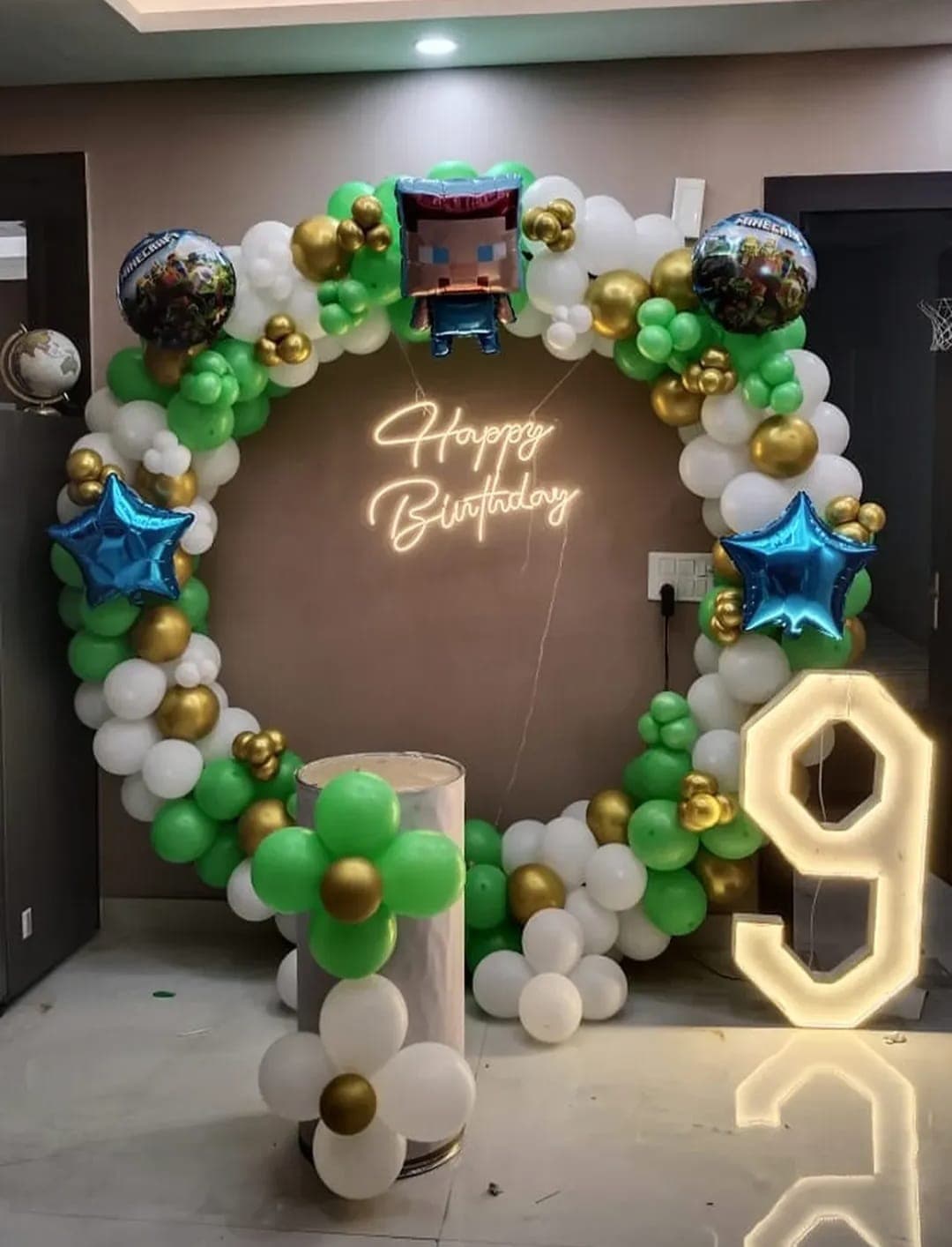 Minecraft Theme Nineth Birthday Balloon Decor With Character Props