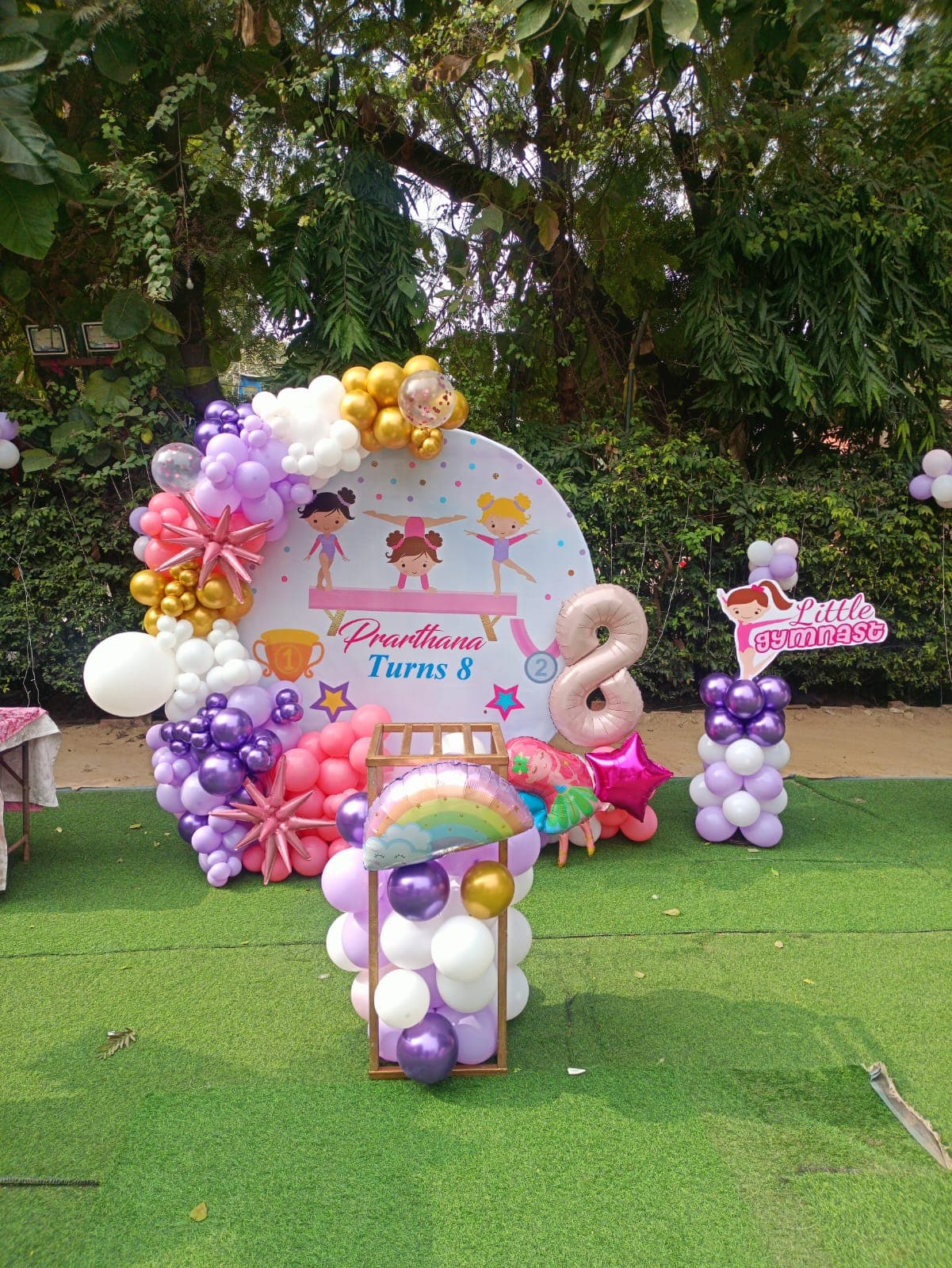 Prarthana Turns Eight Gymnastics-Themed Birthday Decor With Rainbow And Star Balloons