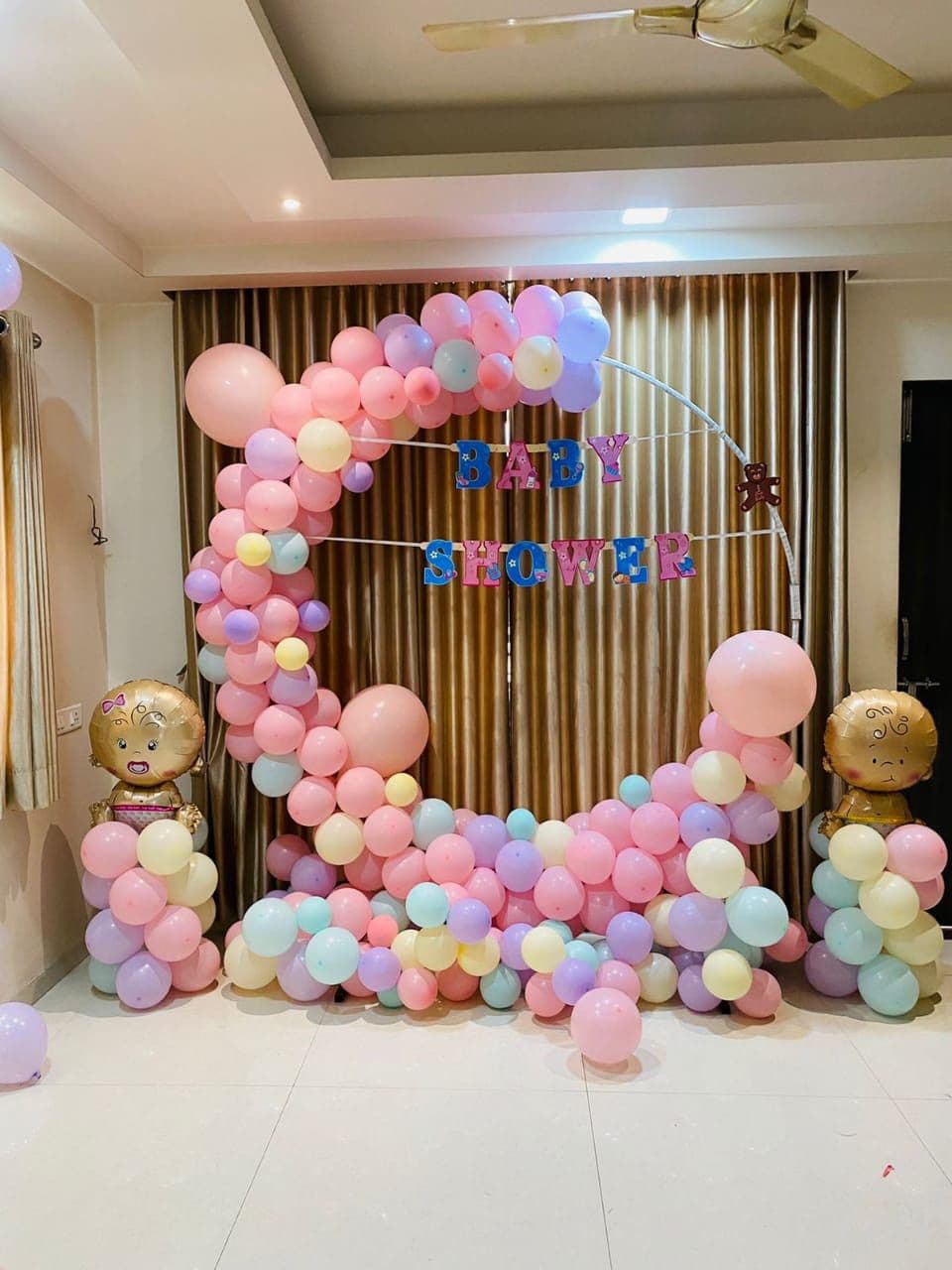 Baby Shower Pastel Balloon Decor With Baby Face Foil