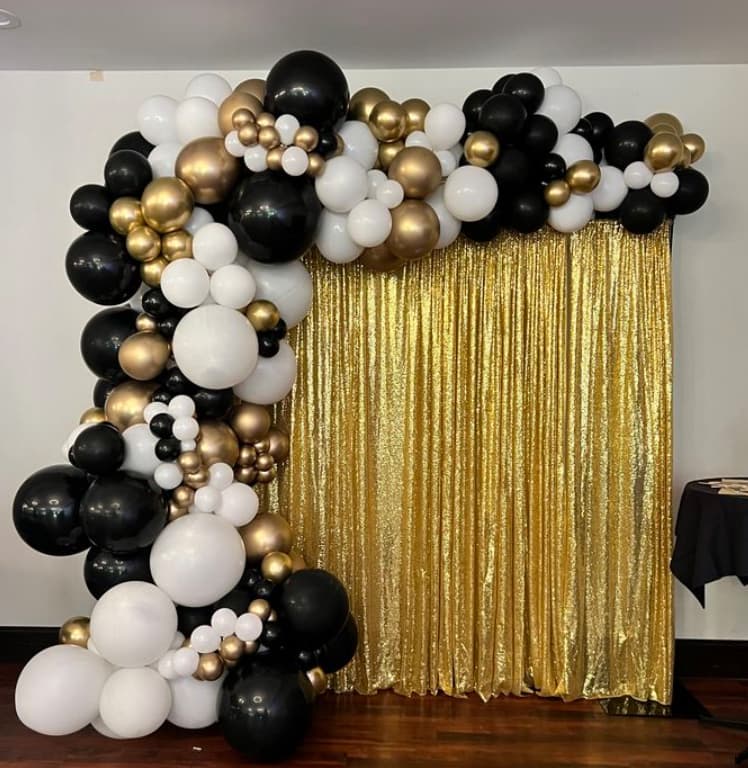 Black White Gold Balloon Arch Sequin Backdrop
