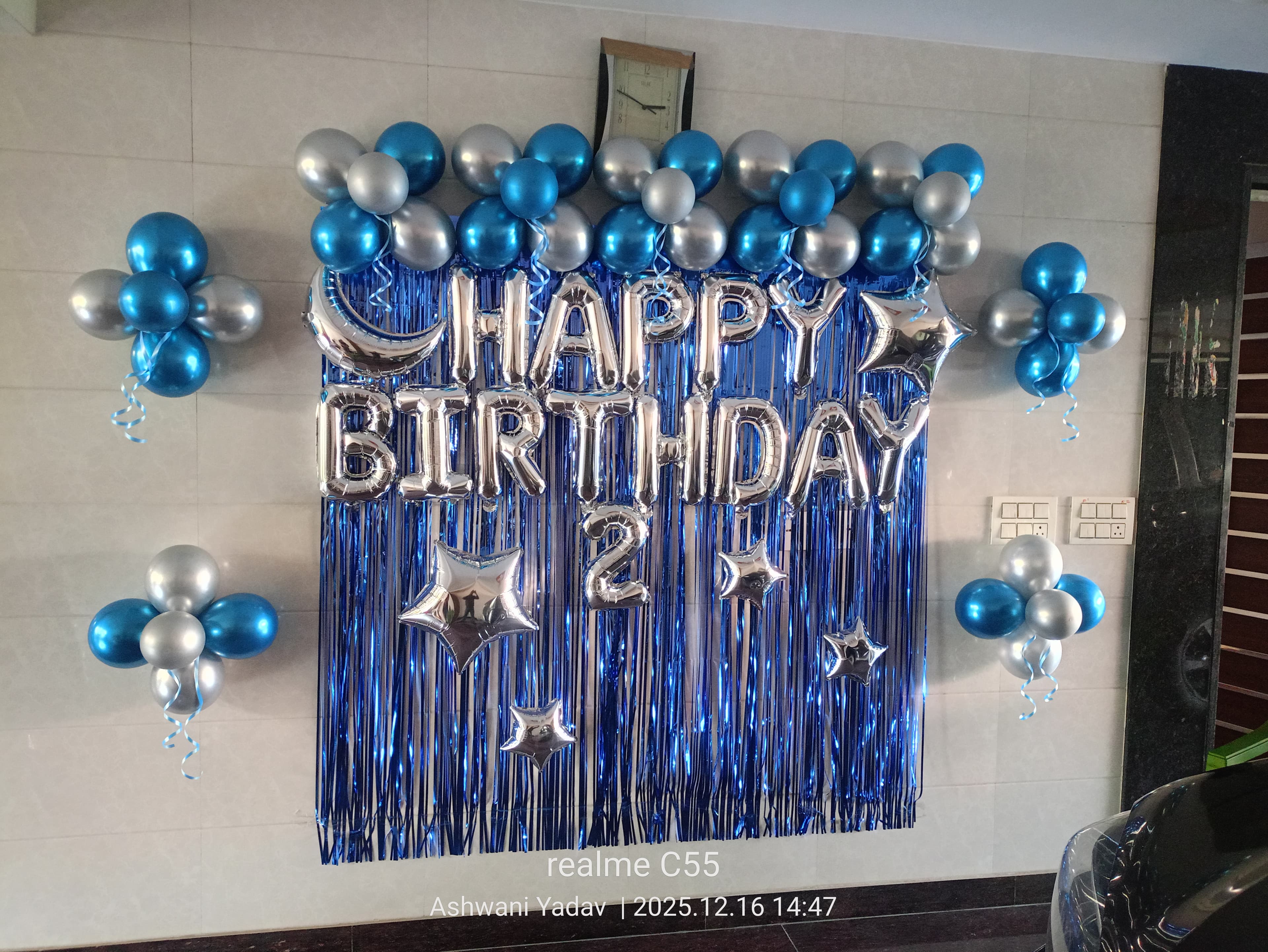 Blue Silver Moon Star Second Birthday Balloon Decor