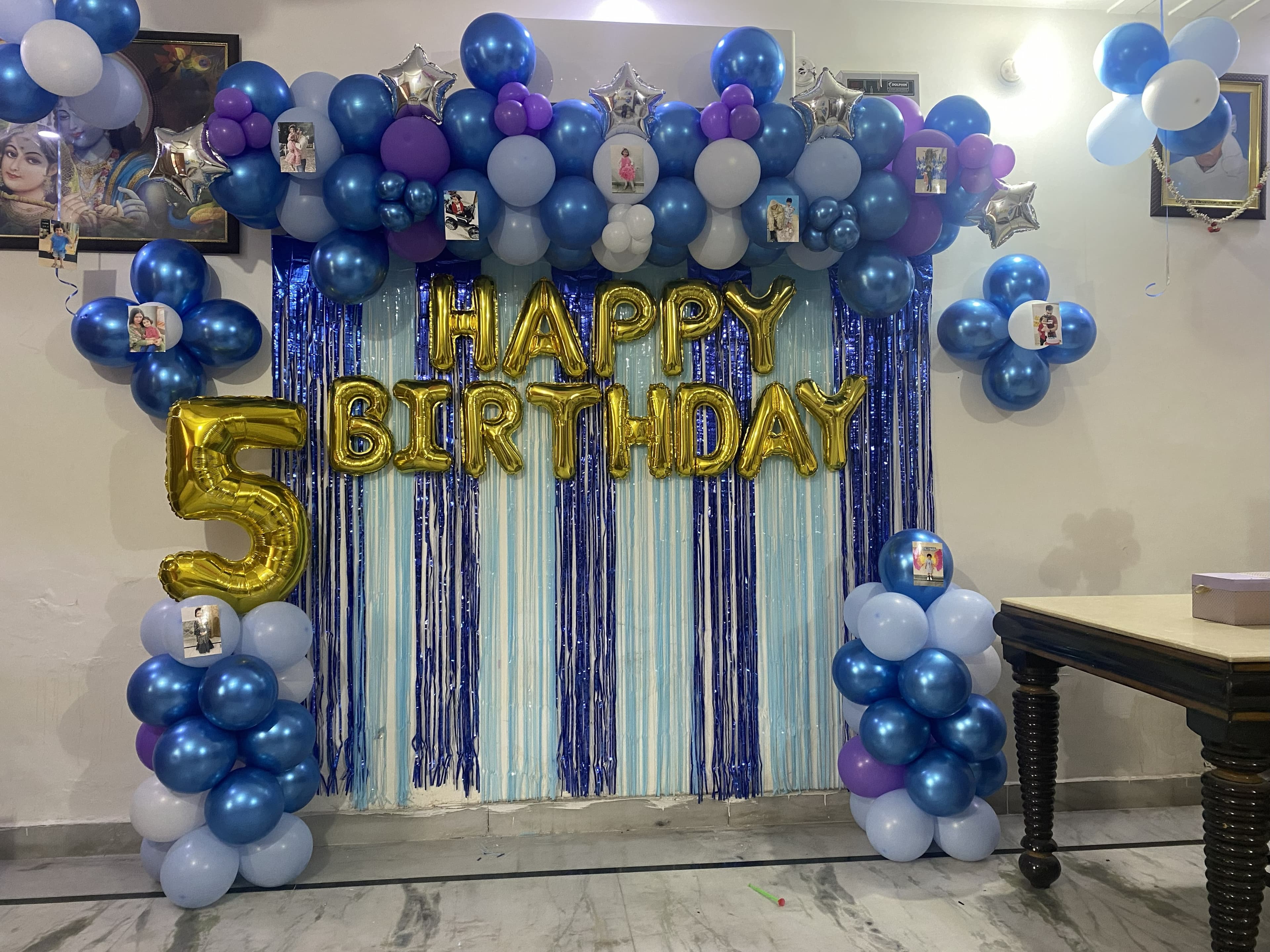 Blue Theme Fifth Birthday Balloon Backdrop
