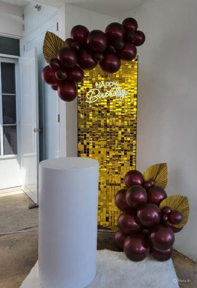Burgundy Gold Birthday Balloon Decor