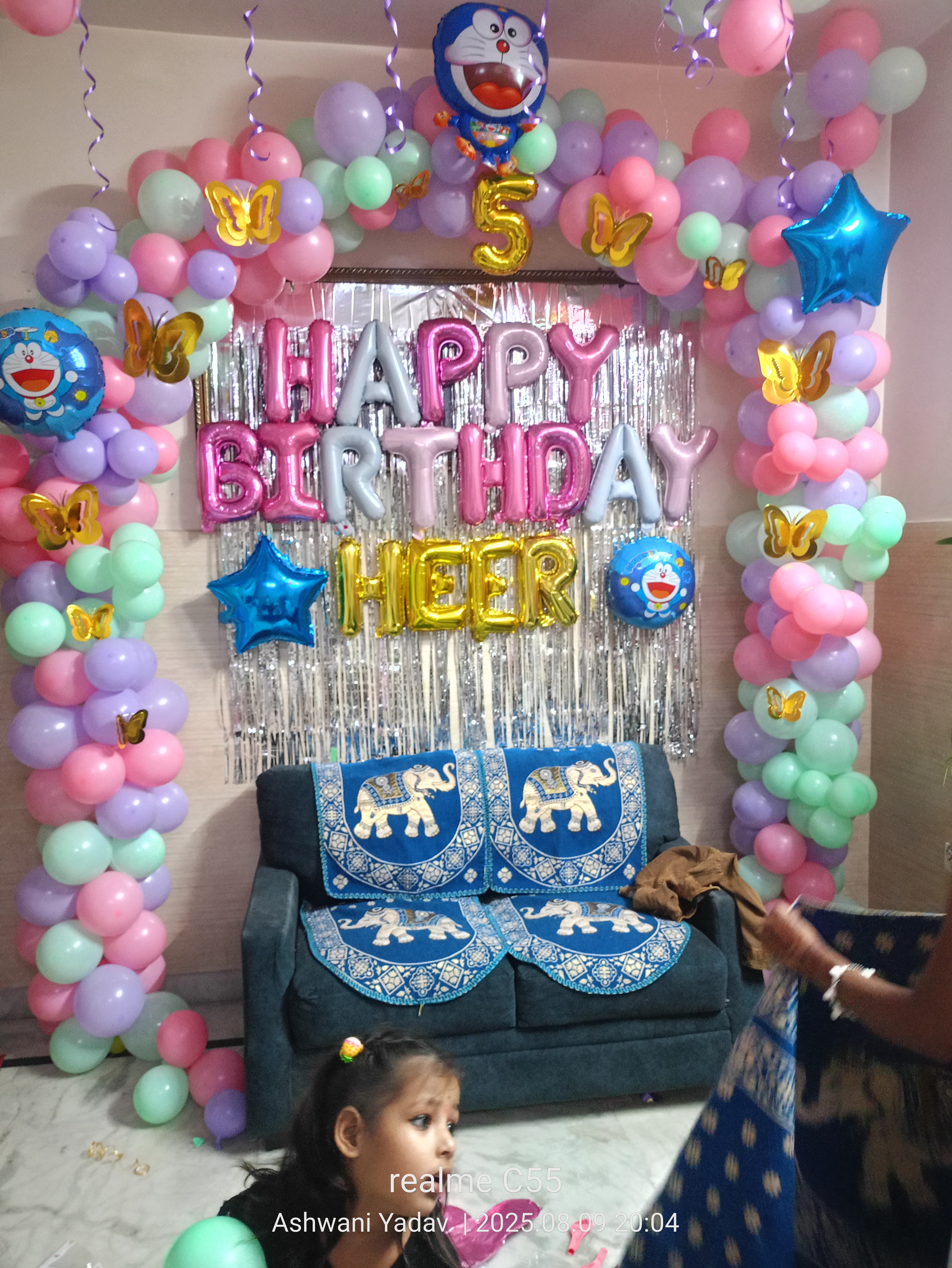 Butterfly Doraemon Theme Fifth Birthday Balloon Decor