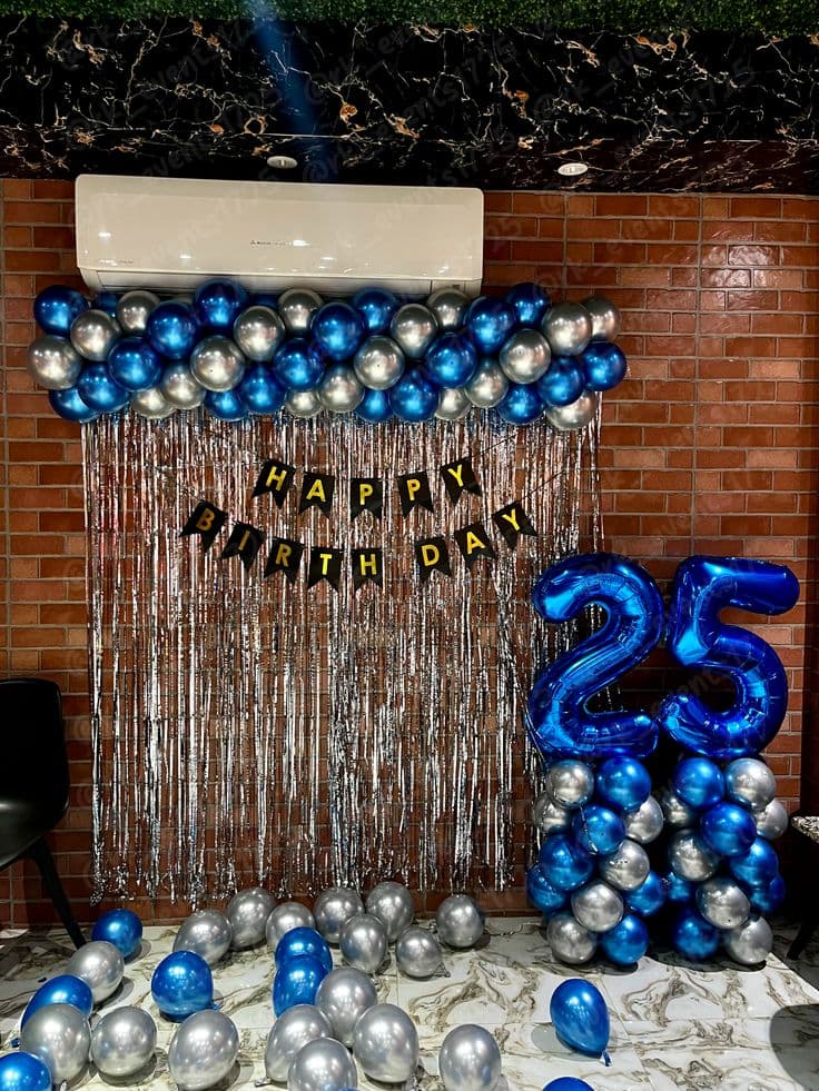 Chrome Silver And Blue Balloon Birthday Decor