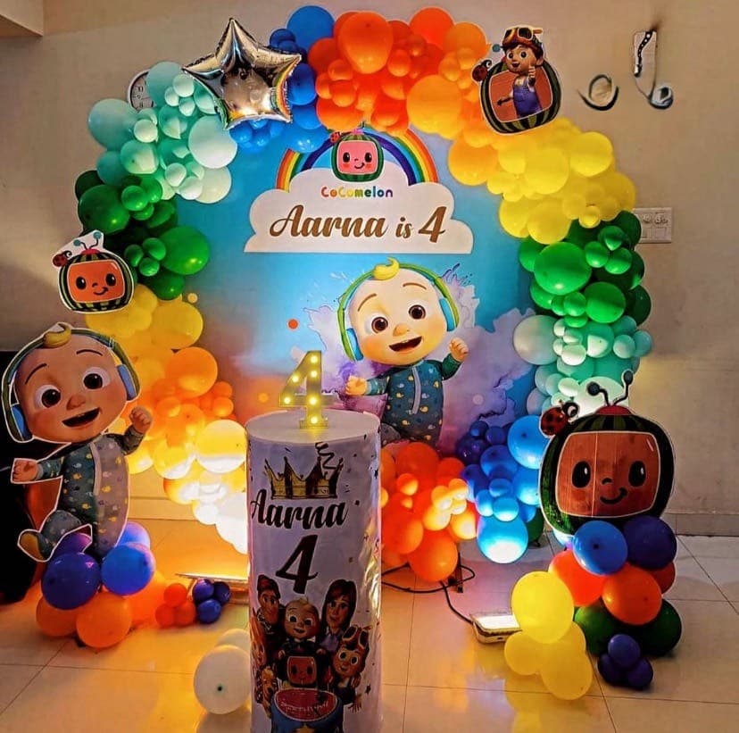 Cocomelon Theme Fourth Birthday Balloon Decor