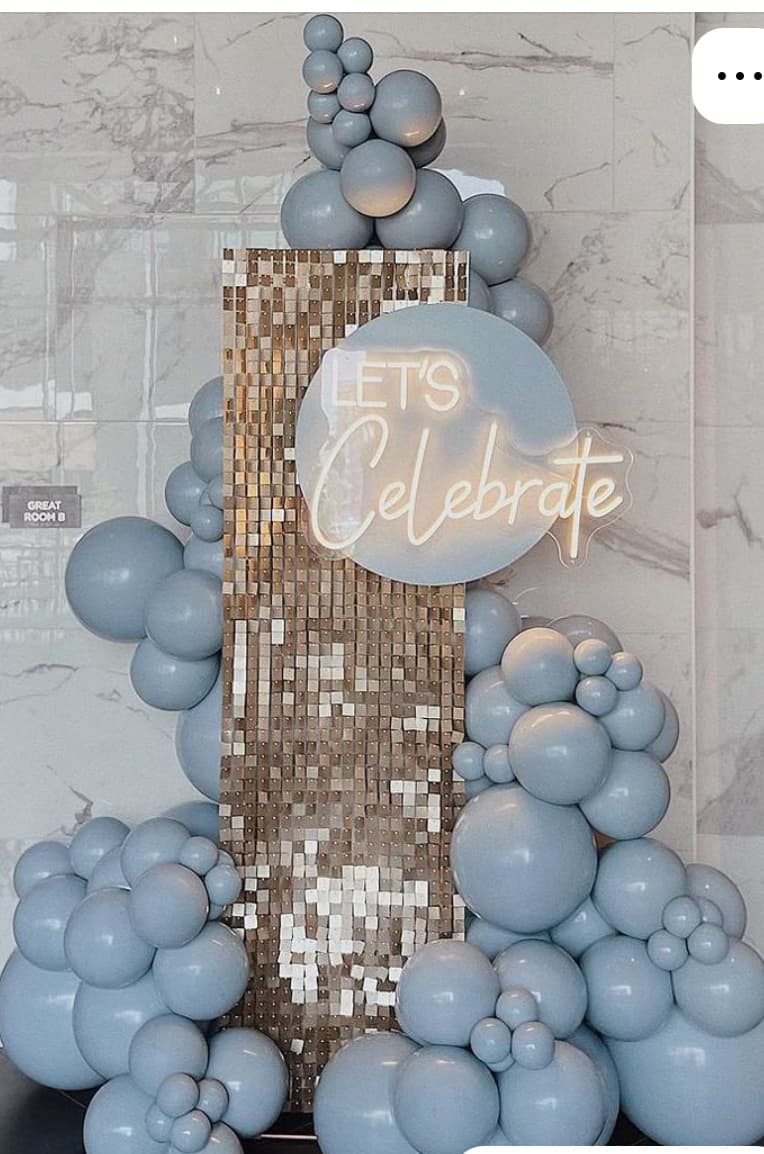 Dusty Blue Balloon Neon Sequin Celebration Setup