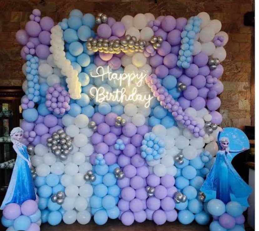Frozen Theme Pastel  Balloon Wall Birthday Decor  With Elsa Cutouts.PNG
