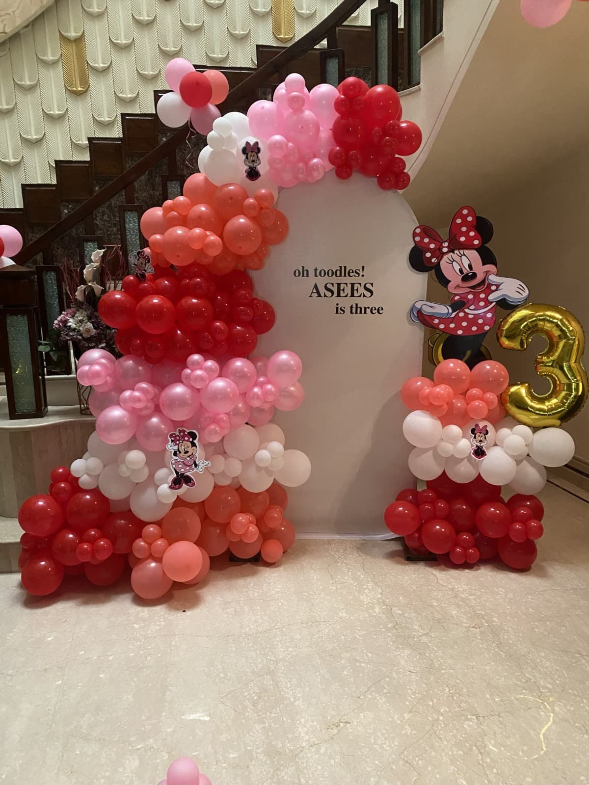 Minnie Mouse Theme Third Birthday Balloon Decor