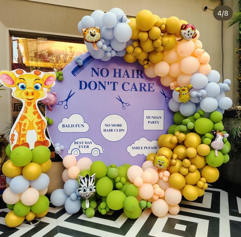 Mundan Party Balloon Decor With No Hair Don Not Care Theme.PNG