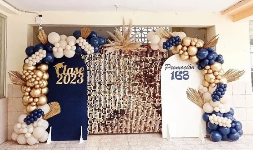 Navy Gold Graduation Balloon Backdrop