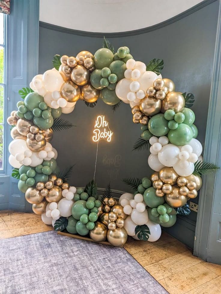 Oh Baby Ring Balloon Decoration Sage Green Gold