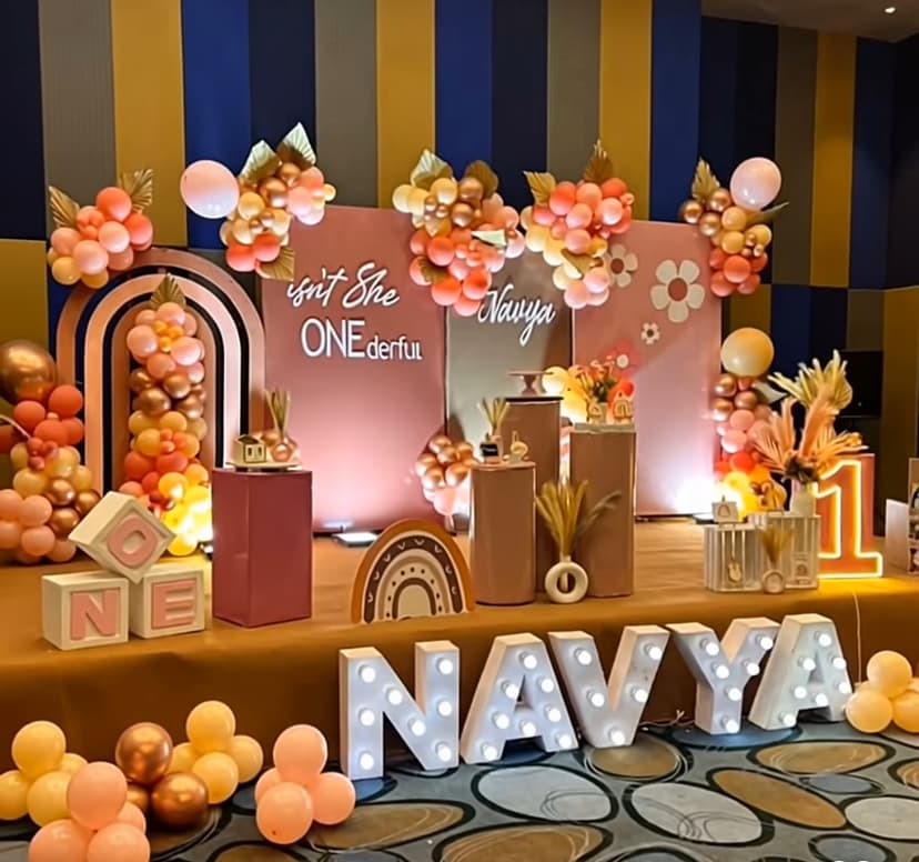 Pastel Rainbow Wonderful First Birthday Balloon Decor For Navya