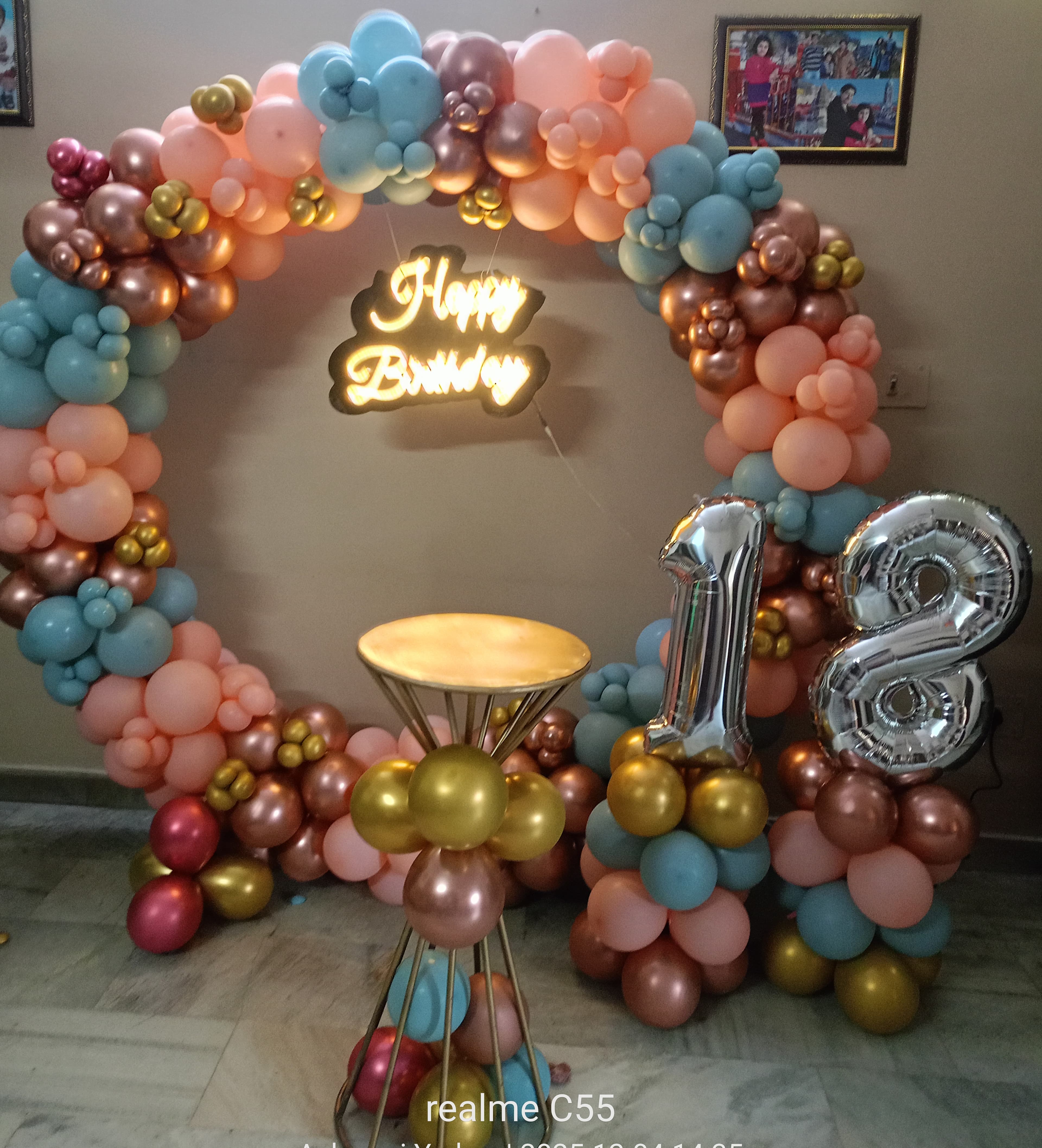 Pastel Chrome Birthday Balloon Ring Setup
