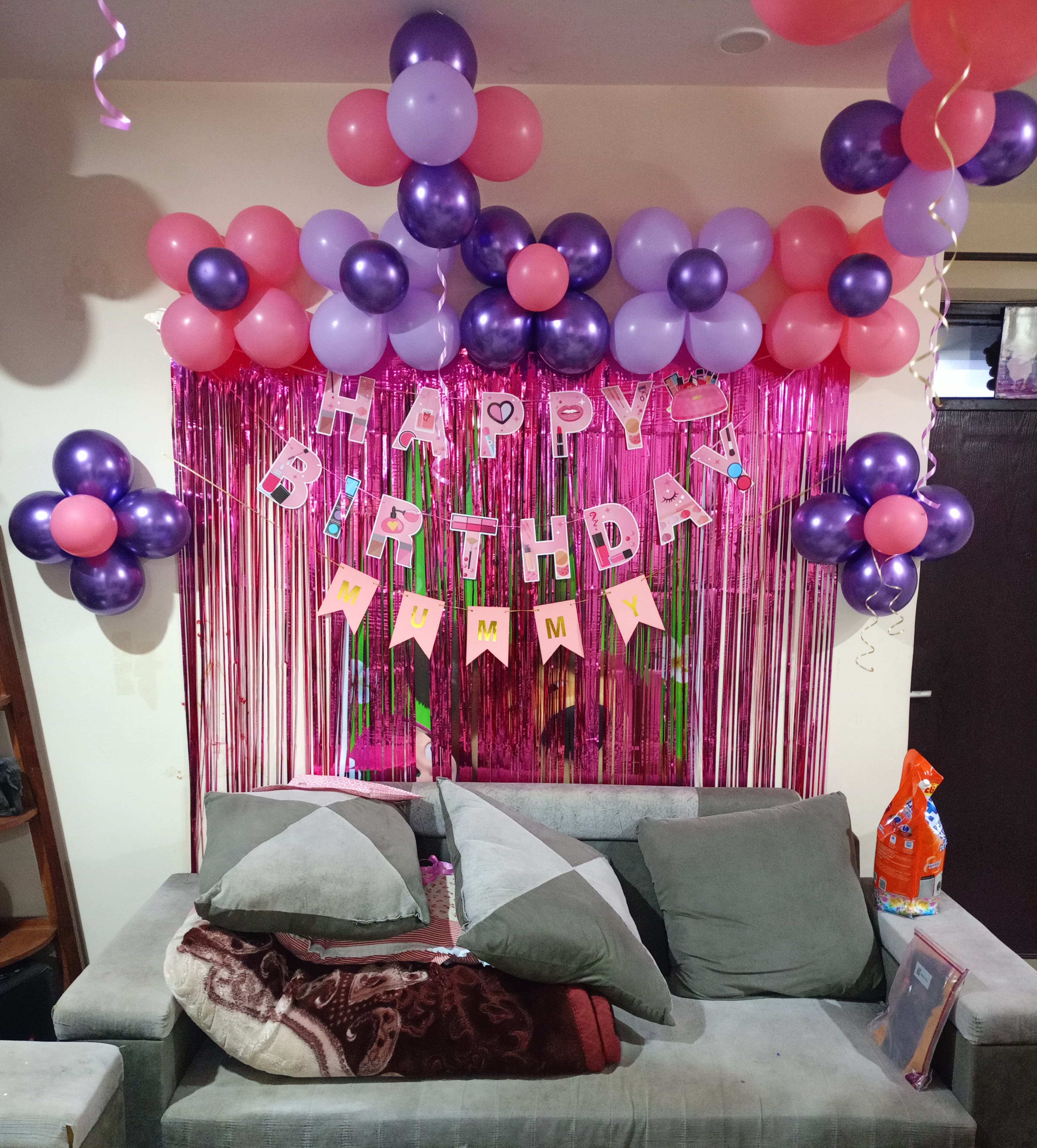 Pink Purple Birthday Balloon Decor For Mummy