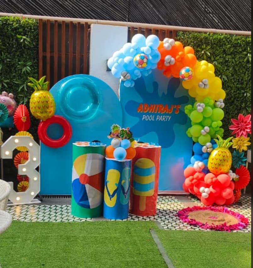 Pool Party Theme Third Birthday Balloon Decor For