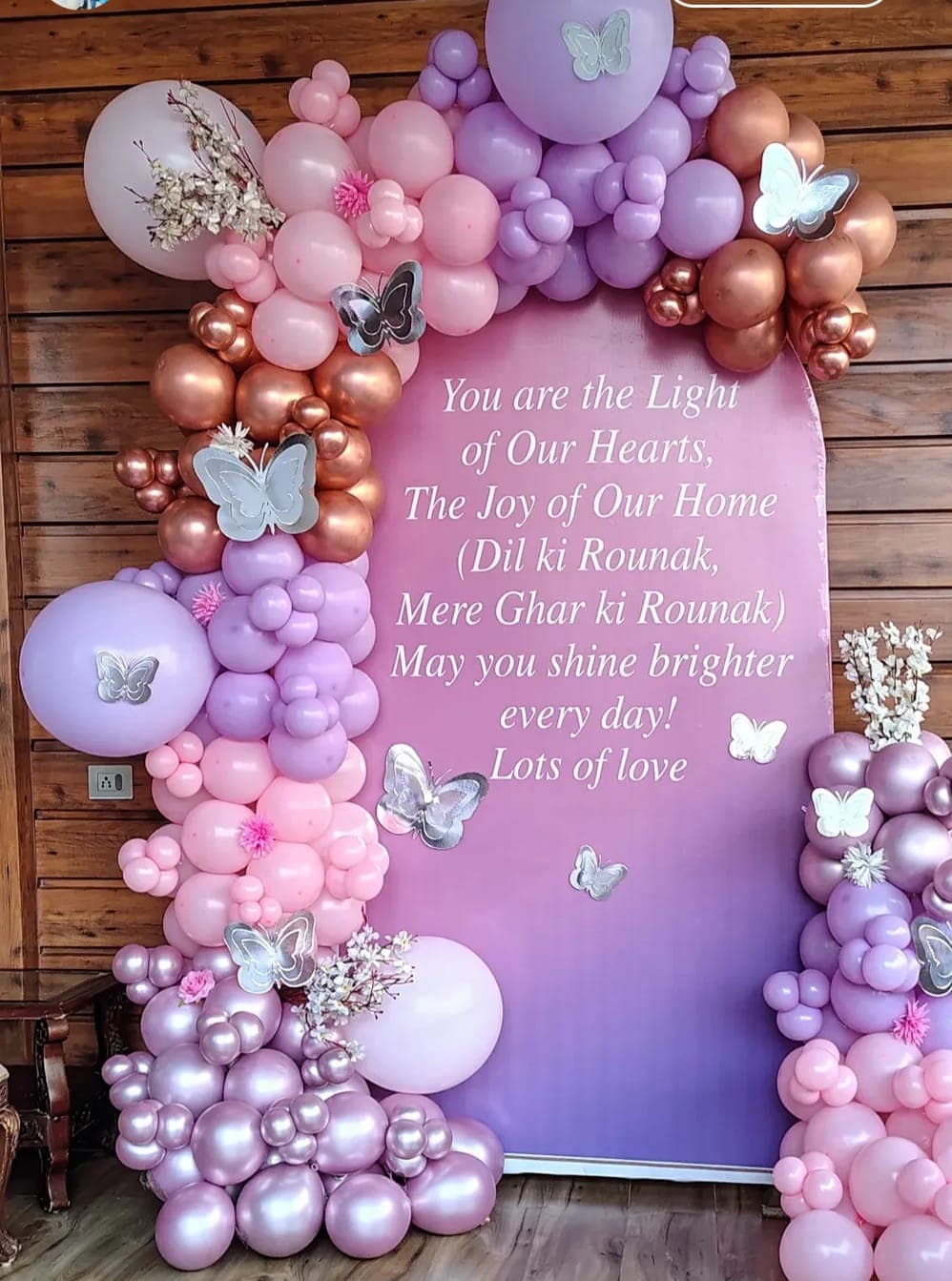 Purple Butterfly Balloon Decor With Heartfelt Message Banner