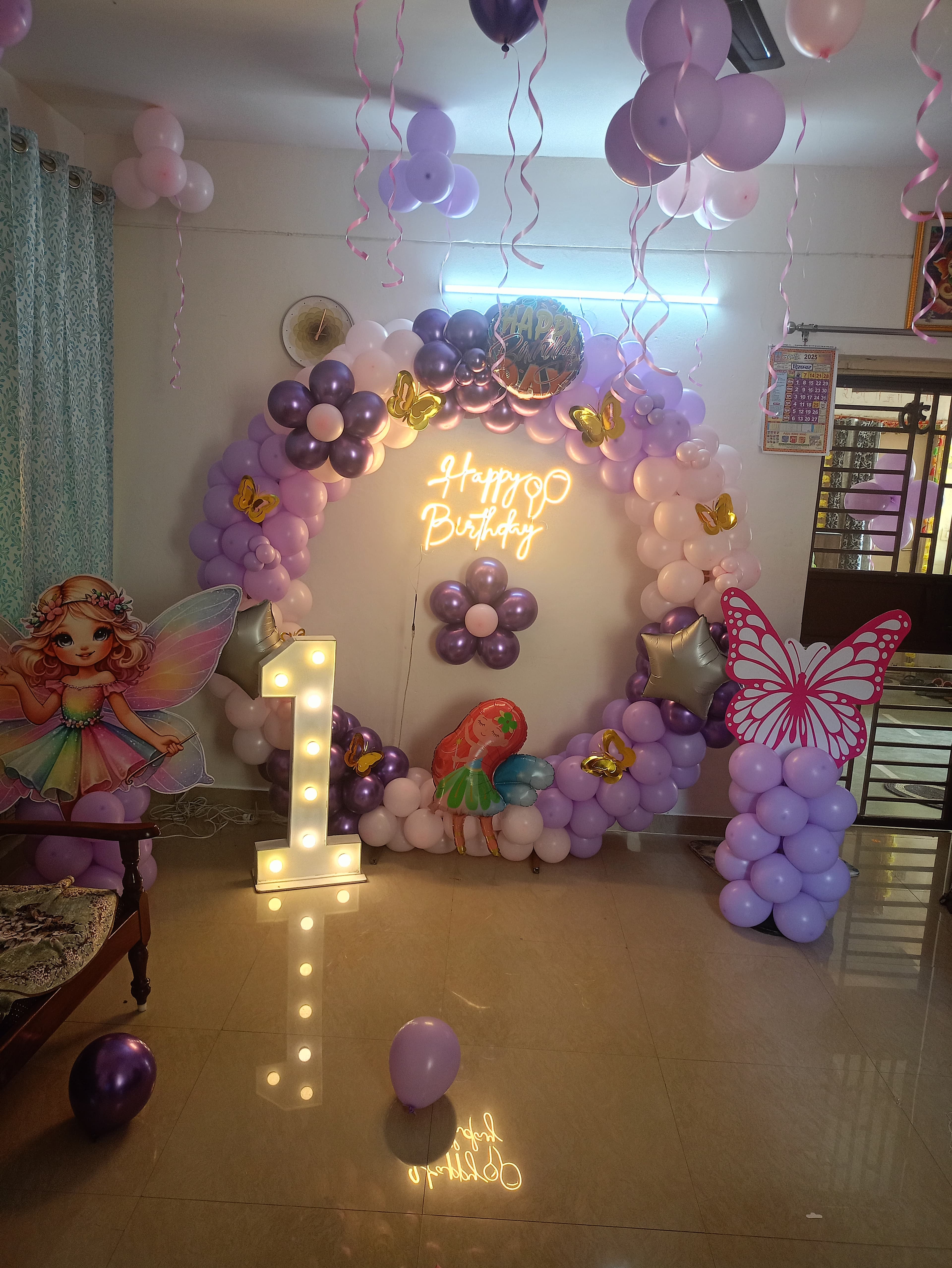 Purple Pink Fairy Mermaid First Birthday Balloon Decor