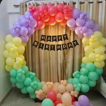 Rainbow Gradient Birthday Balloon Arch With Black Banner