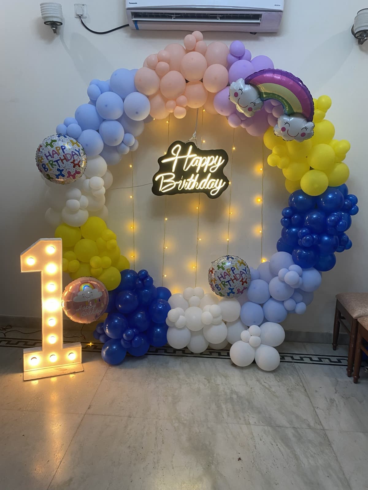 Rainbow Pastel First Birthday Balloon Decor
