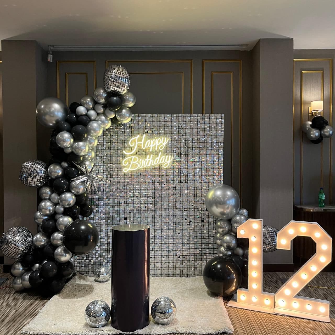 Silver Black Birthday Balloon Decor Shimmerwalll
