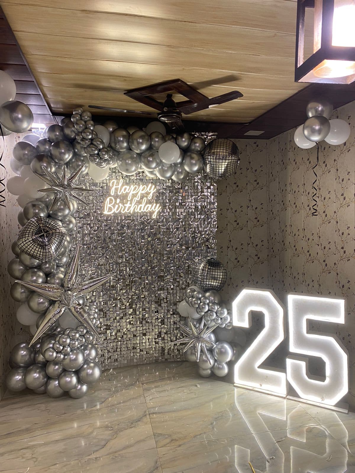 Silver Glam Birthday Balloon Decor