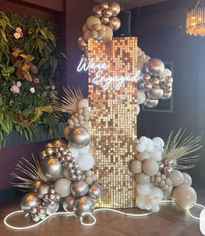 Silver White Engagement Balloon Backdrop