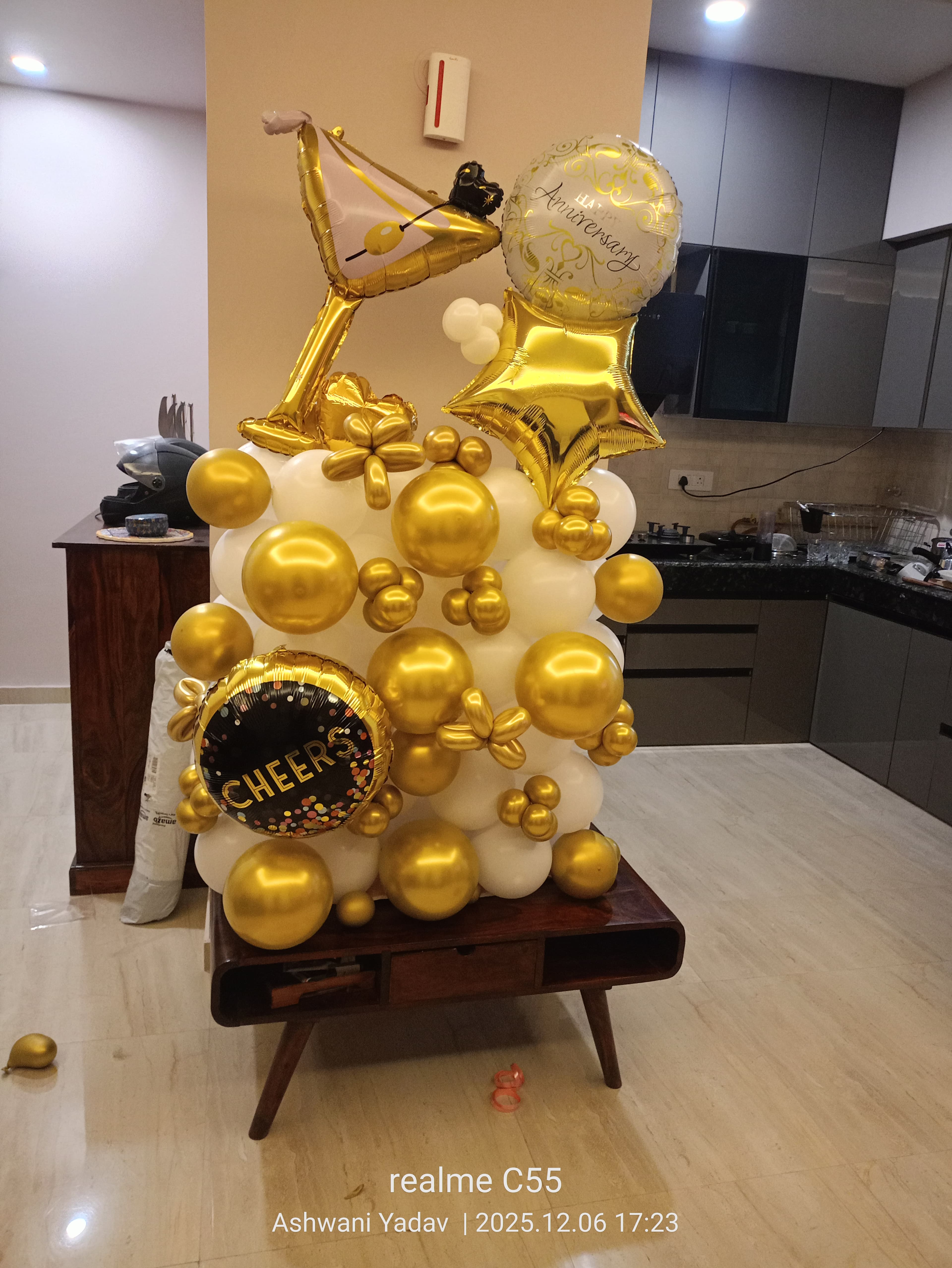 White Gold Anniversary Balloon Decor