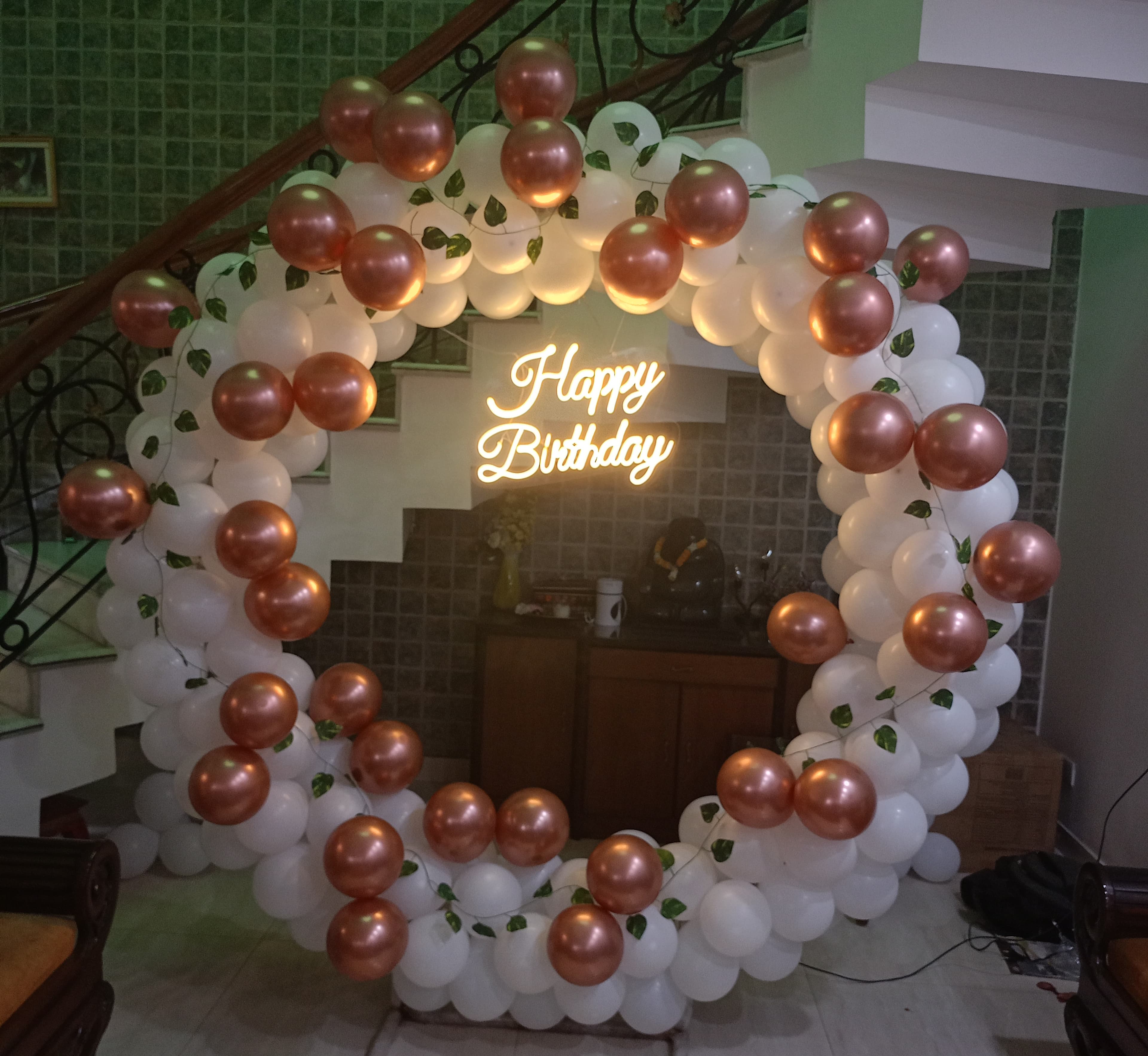 White Rose Gold Birthday Balloon Decor
