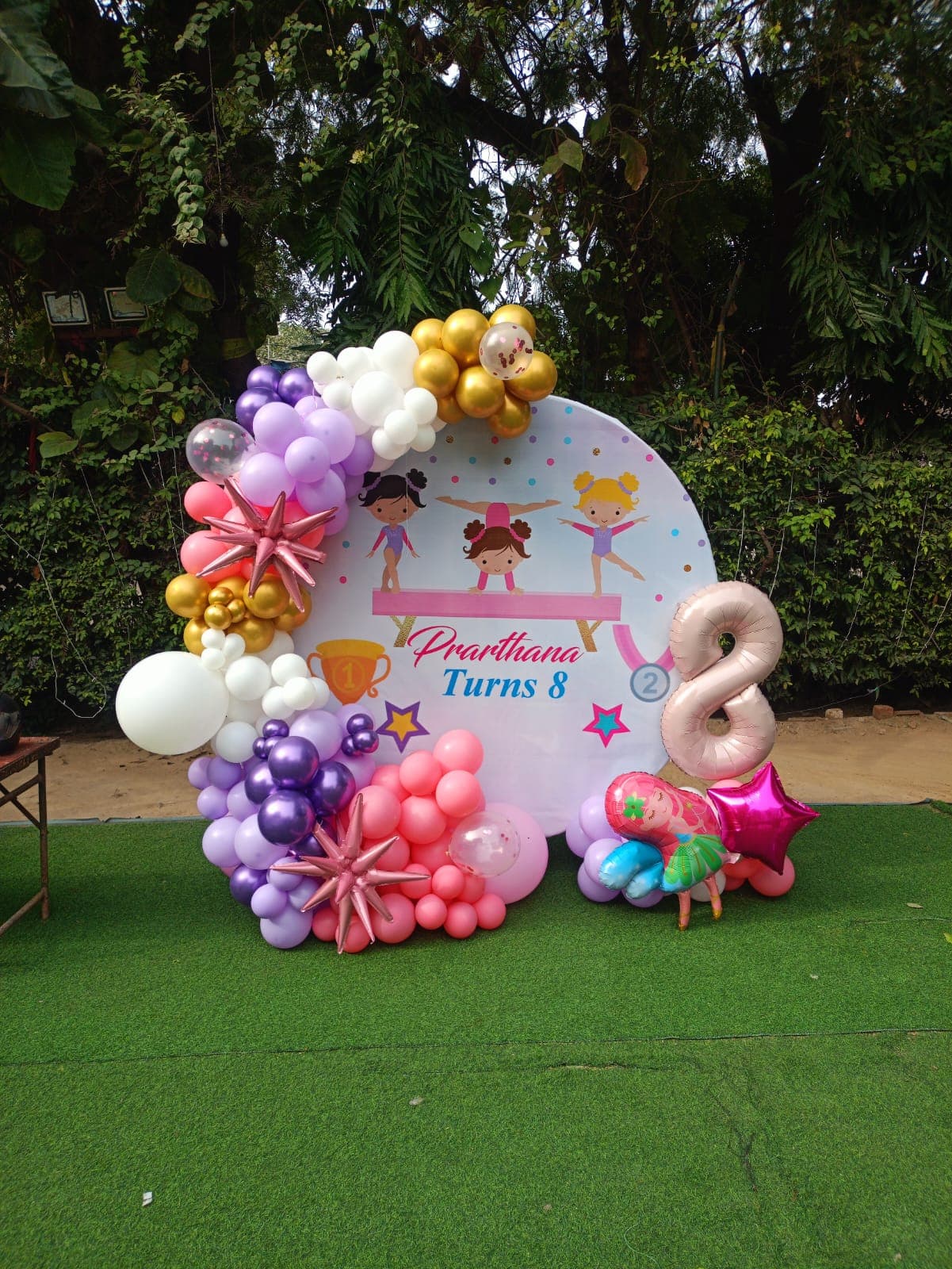 Prarthana Turns Eight Gymnastics-Themed Birthday Decor With Fairies And Star Balloons Faridabad